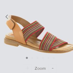 Pair of Comfortiva sandals Camel color with Red & Multi color straps. Size 10W